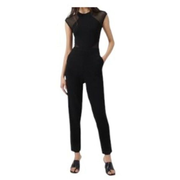 French Connection Viven Mesh Panel Jumpsuit Black Size 4 NWT - Picture 1 of 1